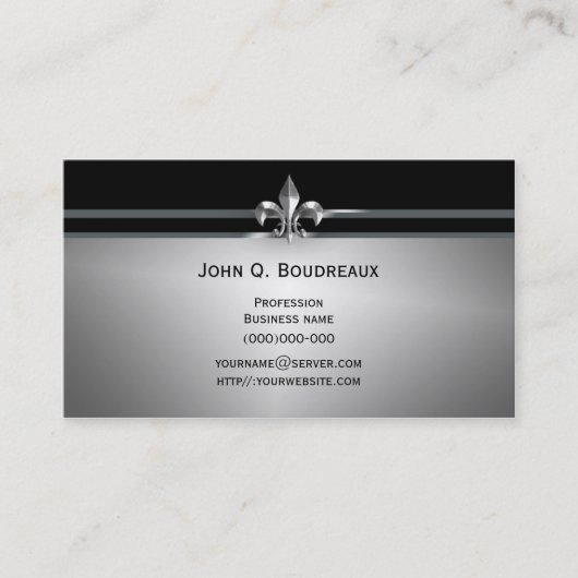 Carte De Visite Black Fleur de Lis argenté moderne (Devant)