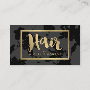 Carte De Visite Black Floral Gold Texte Liste des cheveux
