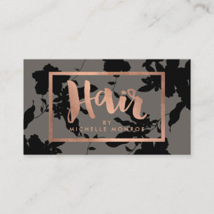 Carte De Visite Black Floral Rose Or Texte Cheveux Styliste Gris
