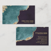 Carte De Visite *~* Black Geode Turquoise Moss Agate Gold Parties (Devant / Derrière)