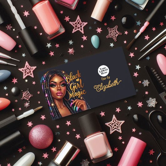 Carte De Visite Black Girl Magic élégant salon de coiffure marque