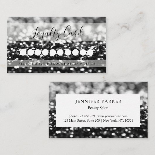 Carte De Visite Black GlitterSalon et spa Loyalty (Devant / Derrière)