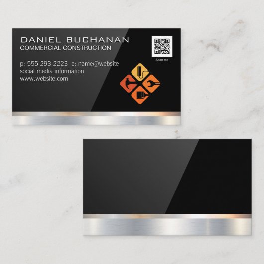 Carte De Visite Black Gloss | Builder Tools | General Contractor (Devant / Derrière)