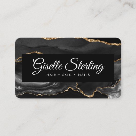 Carte De Visite Black Gold Agate Luxury QR Code (Devant)