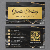 Carte De Visite Black Gold Agate Makeup Artist Glitter QR Code