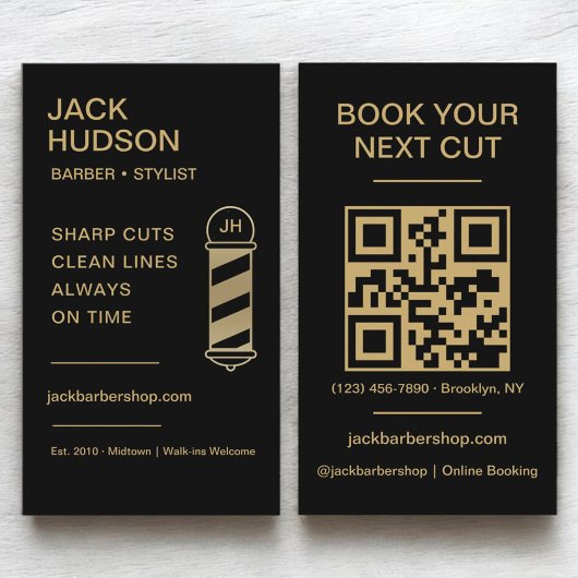 Carte De Visite Black Gold Barber Barber Coiffure QR Code