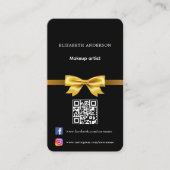 Carte De Visite Black gold bow photo Qr code médias sociaux (Devant)