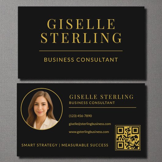 Carte De Visite Black Gold Business Consultant Photo QR Code