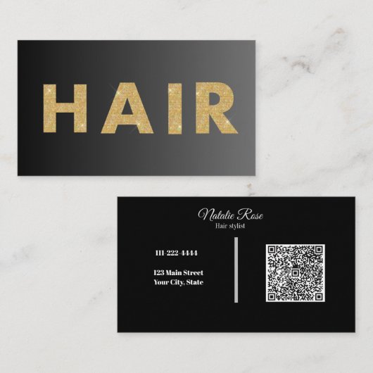 Carte De Visite Black&Gold, coiffeur professionnel & code QR, (Devant / Derrière)