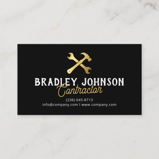 Carte De Visite Black Gold Construction Building QR Code (Devant)