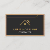 Carte De Visite Black Gold Contractor Construction Wood QR Code (Devant)