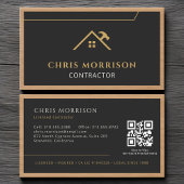 Carte De Visite Black Gold Contractor Construction Wood QR Code
