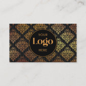 Carte De Visite Black & Gold Damask Striped Custom Logo QR Code (Devant)