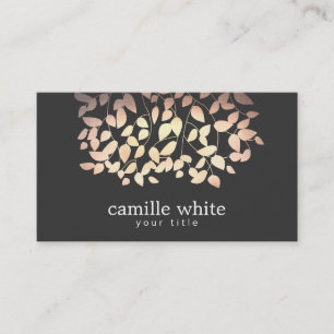 Carte De Visite Black & Gold et rose Foil Look Feuilles Whimsical