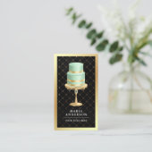 Carte De Visite Black Gold Foil Custom Mint Green Cake Bakou (Debout devant)