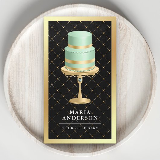 Carte De Visite Black Gold Foil Custom Mint Green Cake Bakou