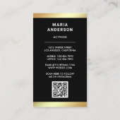 Carte De Visite Black Gold Foil Modèle Actrice QR Code Photo (Dos)