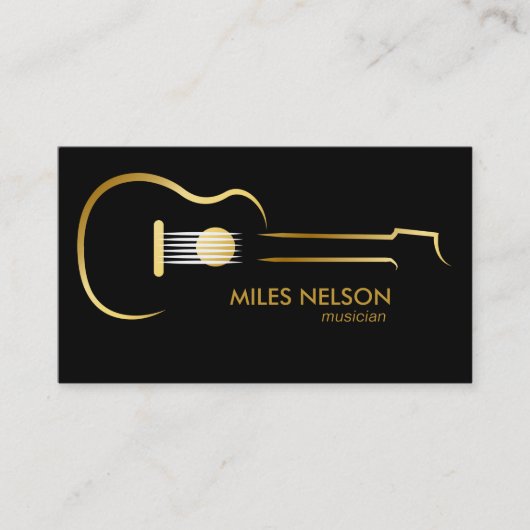 Carte De Visite Black Gold Guitar Modern Logo Music (Devant)
