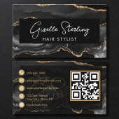 Carte De Visite Black Gold Hair Stylist QR Code