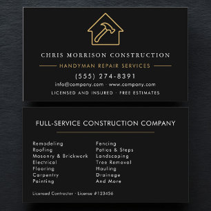 Carte De Visite Black Gold Handyman Construction