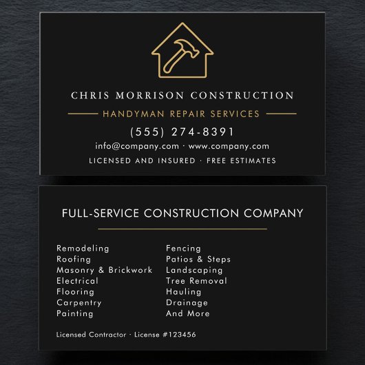 Carte De Visite Black Gold Handyman Construction