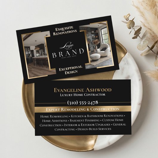 Carte De Visite Black Gold Home Remodeling Contractor Custom Logo