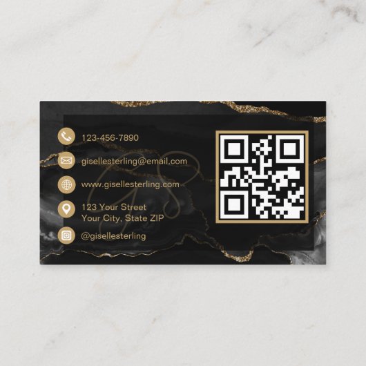 Carte De Visite Black Gold Lash Technician QR Code (Dos)