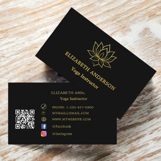 Carte De Visite Black gold lutus flower Yoga Instructor