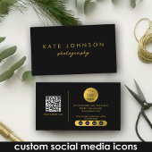 Carte De Visite Black Gold Luxury Script QR Code Médias sociaux