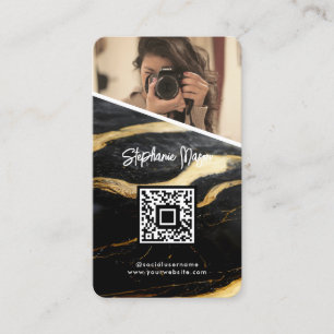 Carte De Visite Black Gold Marble Photo QR Code Photographie moder