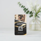 Carte De Visite Black Gold Marble Photo QR Code Photographie moder (Debout devant)