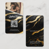 Carte De Visite Black Gold Marble Photo QR Code Photographie moder (Devant / Derrière)