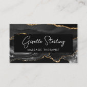 Carte De Visite Black Gold Massage Therapist QR Code  (Devant)