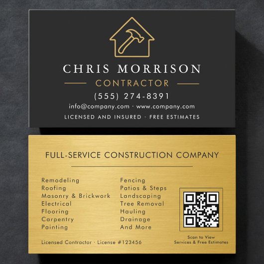 Carte De Visite Black Gold Metal Building Construction QR Code