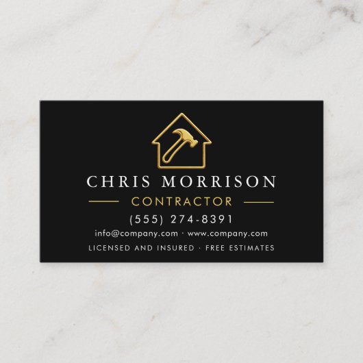 Carte De Visite Black Gold Metallic Building Construction  (Devant)