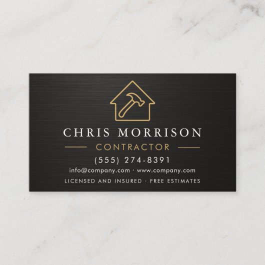 Carte De Visite Black Gold Metallic Building Construction QR Code (Devant)