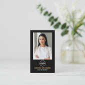 Carte De Visite Black Gold Minimalist Photo QR Code Logo (Debout devant)