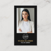 Carte De Visite Black Gold Minimalist Photo QR Code Logo (Devant)