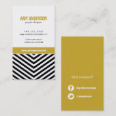 Carte De Visite Black & Gold Modern Chevron Stripes (Devant / Derrière)