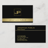 Carte De Visite Black Gold Modern Monogramme Élégant Professionnel (Devant / Derrière)