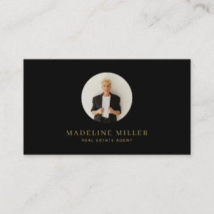 Carte De Visite Black Gold Modern Professional Real Photo