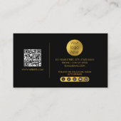 Carte De Visite Black Gold Modern Script QR Code Social Media B (Dos)