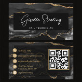Carte De Visite Black Gold Nail Technician QR Code