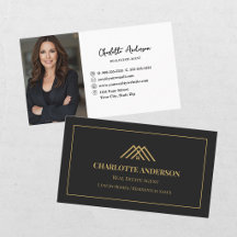 Black Gold Photo Real Estate Agent Business  Card