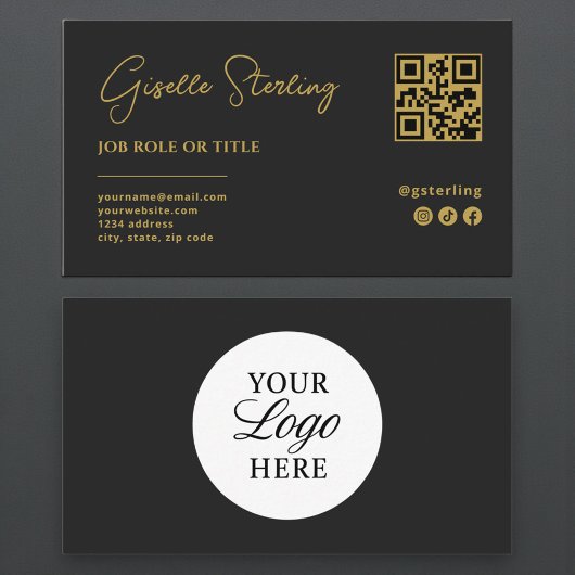 Carte De Visite Black & Gold Professional Company Logo QR Code