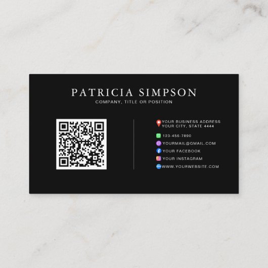 Carte De Visite Black & Gold QR Code with Social Media & Web Links (Dos)