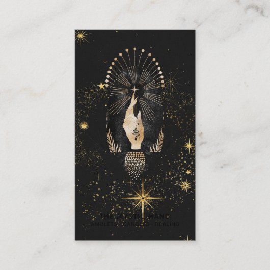 Carte De Visite *~* Black Gold Rays Mystic Hand Snake Stars (Devant)