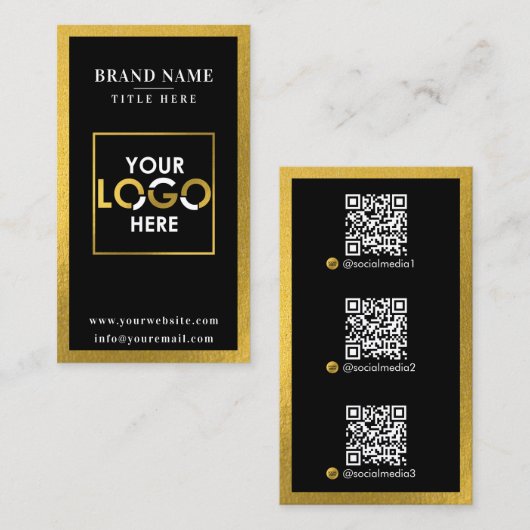 Carte De Visite Black Gold Scannable Digital Contact Code QR Logo (Devant / Derrière)