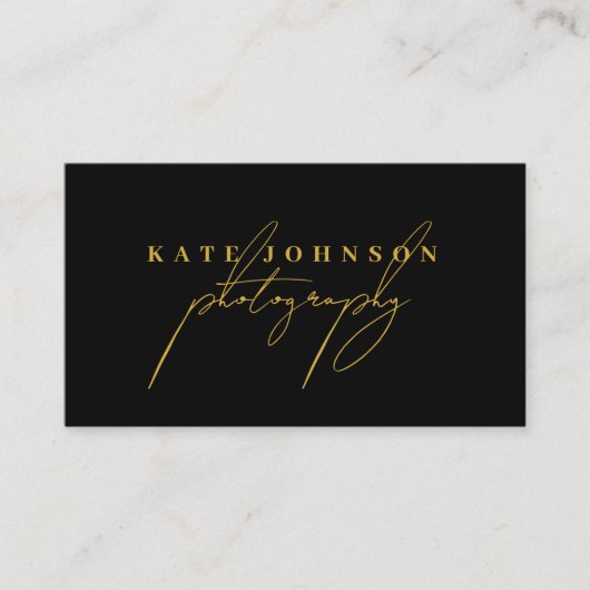 Carte De Visite Black Gold Signature Script QR Code Médias sociaux (Devant)