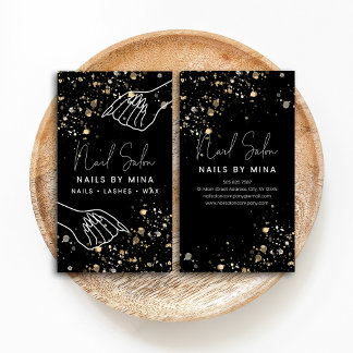 Carte De Visite Black Gold Specks Hand Nail Salon
